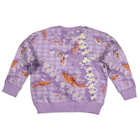 Purple Palaka Hawaiian And Japanese Kid Ugly Christmas Sweater Sakura Lei With Koi Fish - Polynesian Pride