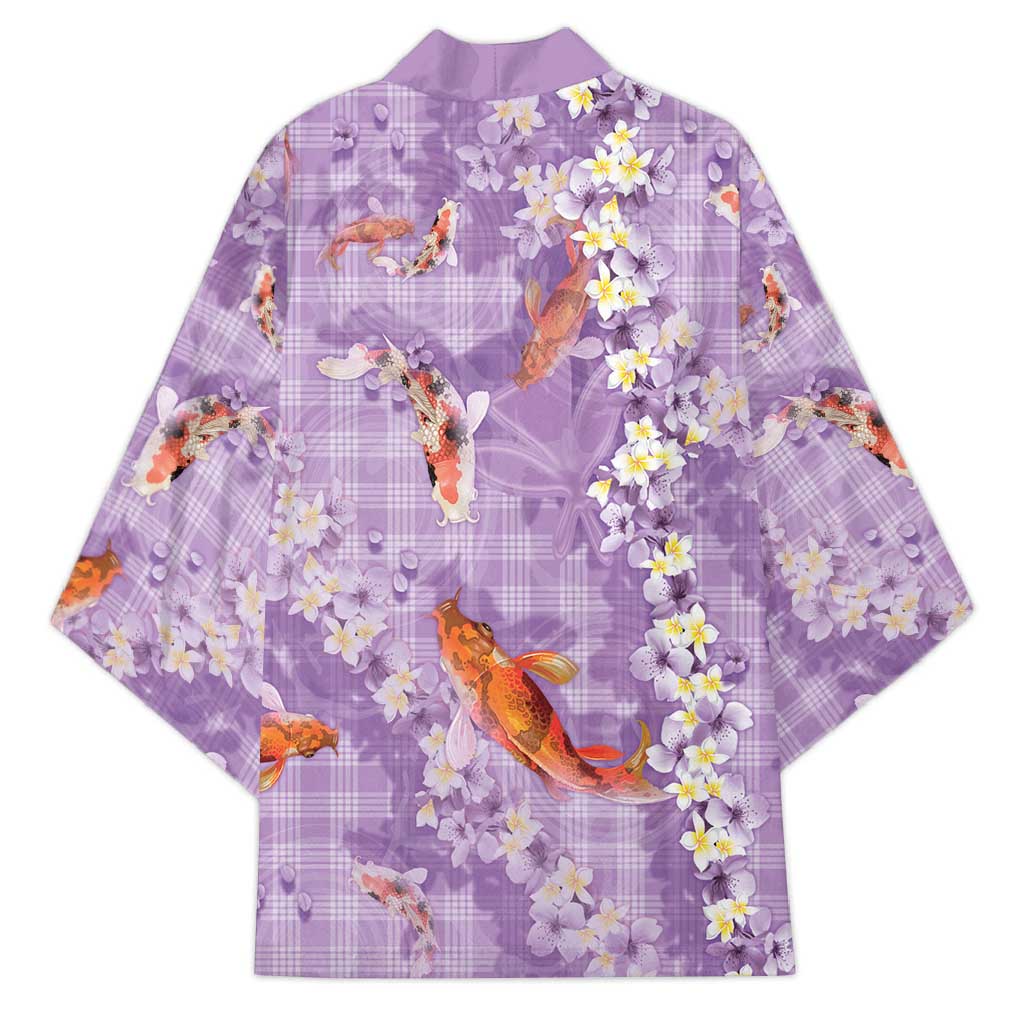 Purple Palaka Hawaiian And Japanese Kimono Sakura Lei With Koi Fish - Polynesian Pride