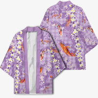 Purple Palaka Hawaiian And Japanese Kimono Sakura Lei With Koi Fish - Polynesian Pride
