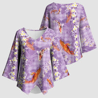 Purple Palaka Hawaiian And Japanese Kimono Sleeve Blouse Sakura Lei With Koi Fish DT05 - Polynesian Pride