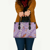 Purple Palaka Hawaiian And Japanese Leather Bag Sakura Lei With Koi Fish DT05 - Polynesian Pride