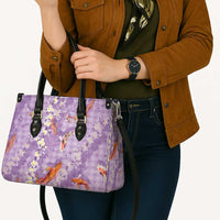 Purple Palaka Hawaiian And Japanese Leather Bag Sakura Lei With Koi Fish DT05 - Polynesian Pride