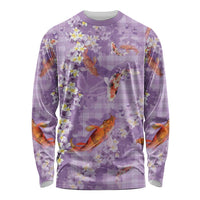 Purple Palaka Hawaiian And Japanese Long Sleeve Shirt Sakura Lei With Koi Fish DT05 Unisex Purple - Polynesian Pride