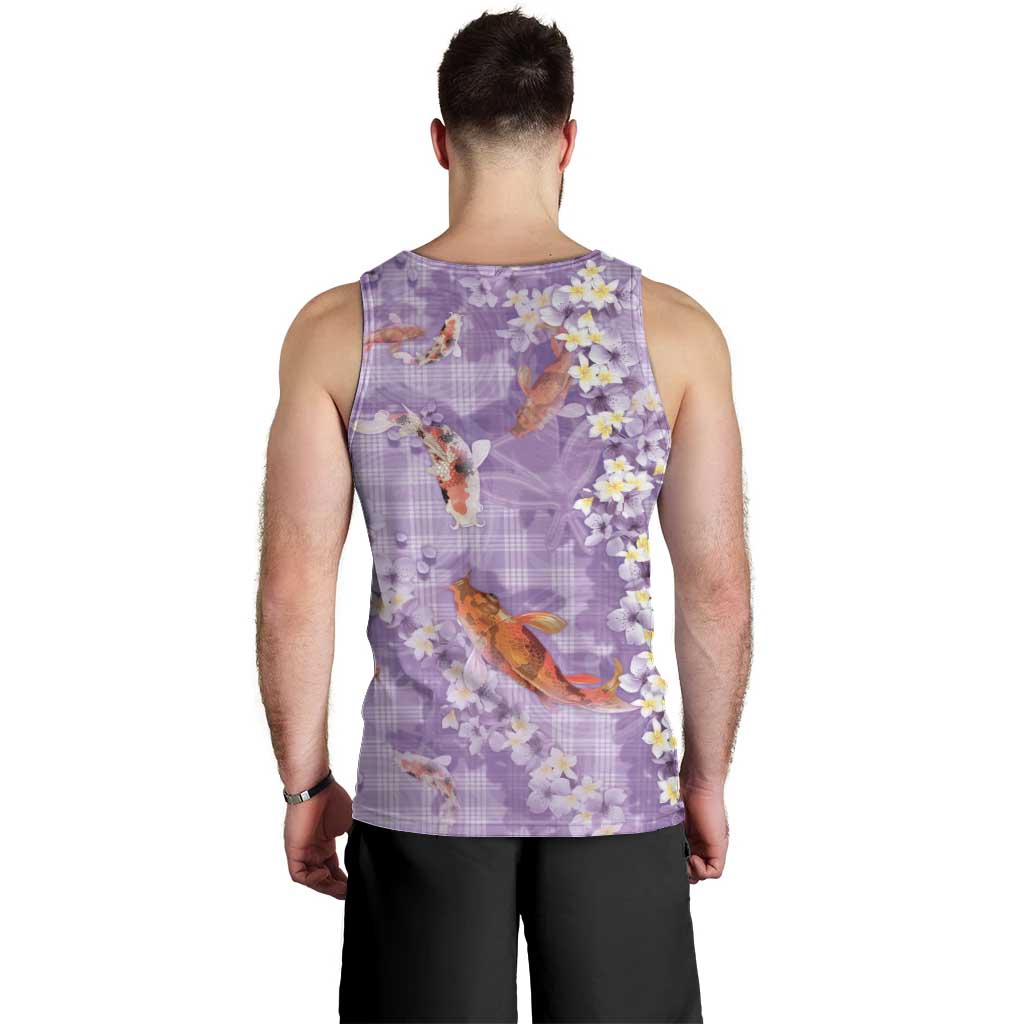 Purple Palaka Hawaiian And Japanese Men Tank Top Sakura Lei With Koi Fish DT05 - Polynesian Pride