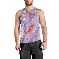 Purple Palaka Hawaiian And Japanese Men Tank Top Sakura Lei With Koi Fish DT05 - Polynesian Pride