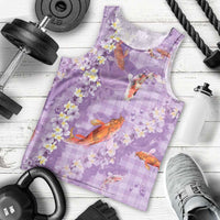 Purple Palaka Hawaiian And Japanese Men Tank Top Sakura Lei With Koi Fish DT05 - Polynesian Pride