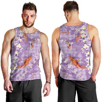 Purple Palaka Hawaiian And Japanese Men Tank Top Sakura Lei With Koi Fish DT05 - Polynesian Pride