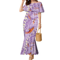 Purple Palaka Hawaiian And Japanese Mermaid Dress Sakura Lei With Koi Fish - Polynesian Pride