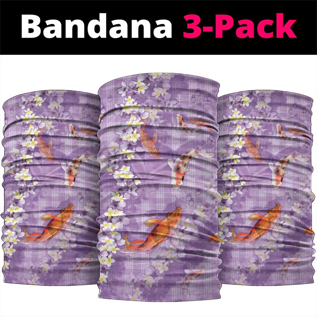 Purple Palaka Hawaiian And Japanese Neck Gaiter Sakura Lei With Koi Fish DT05 package One Size: 25*50cm Purple - Polynesian Pride