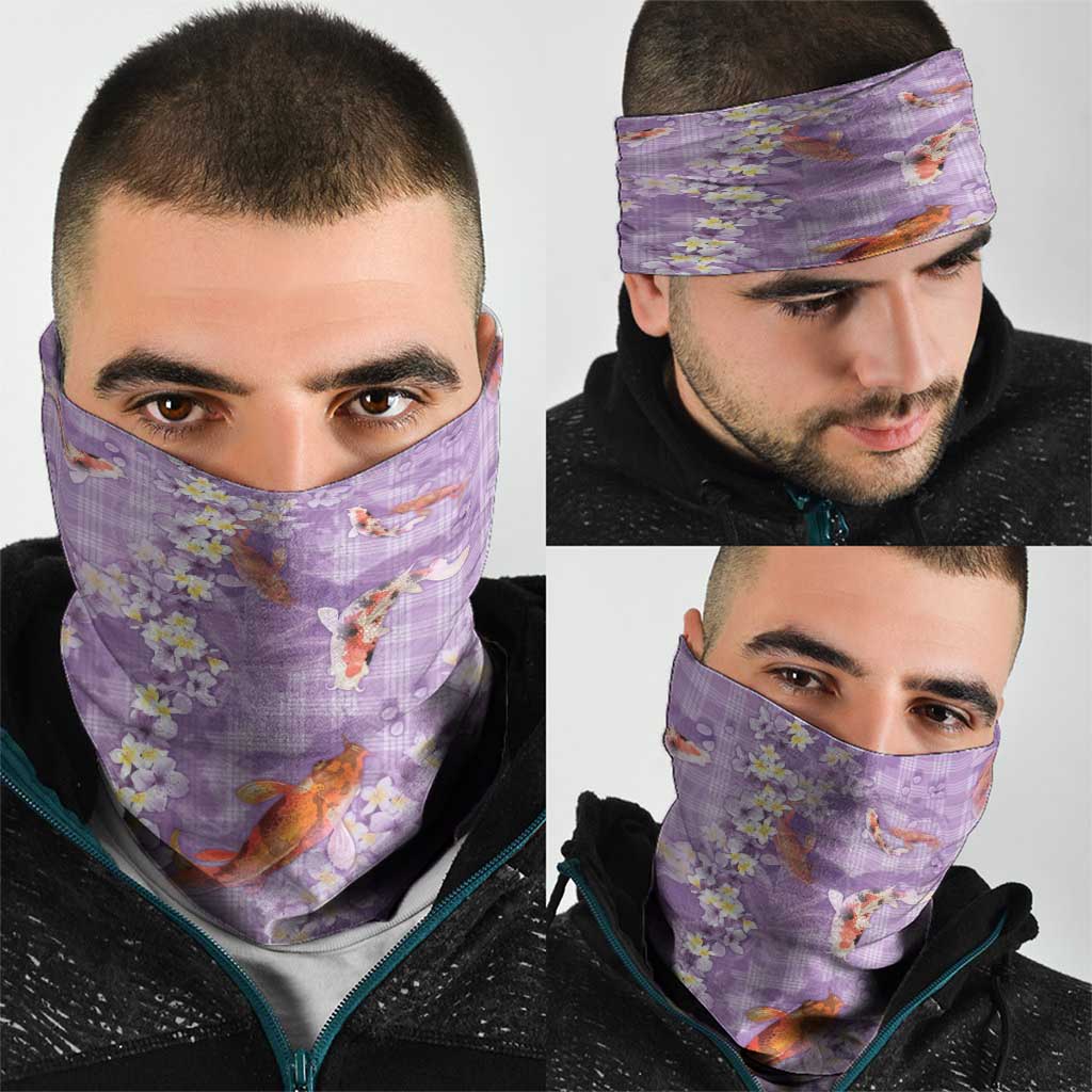 Purple Palaka Hawaiian And Japanese Neck Gaiter Sakura Lei With Koi Fish DT05 - Polynesian Pride