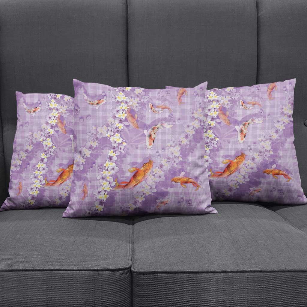 Purple Palaka Hawaiian And Japanese Pillow Cover Sakura Lei With Koi Fish - Polynesian Pride