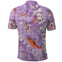 Purple Palaka Hawaiian And Japanese Polo Shirt Sakura Lei With Koi Fish - Polynesian Pride