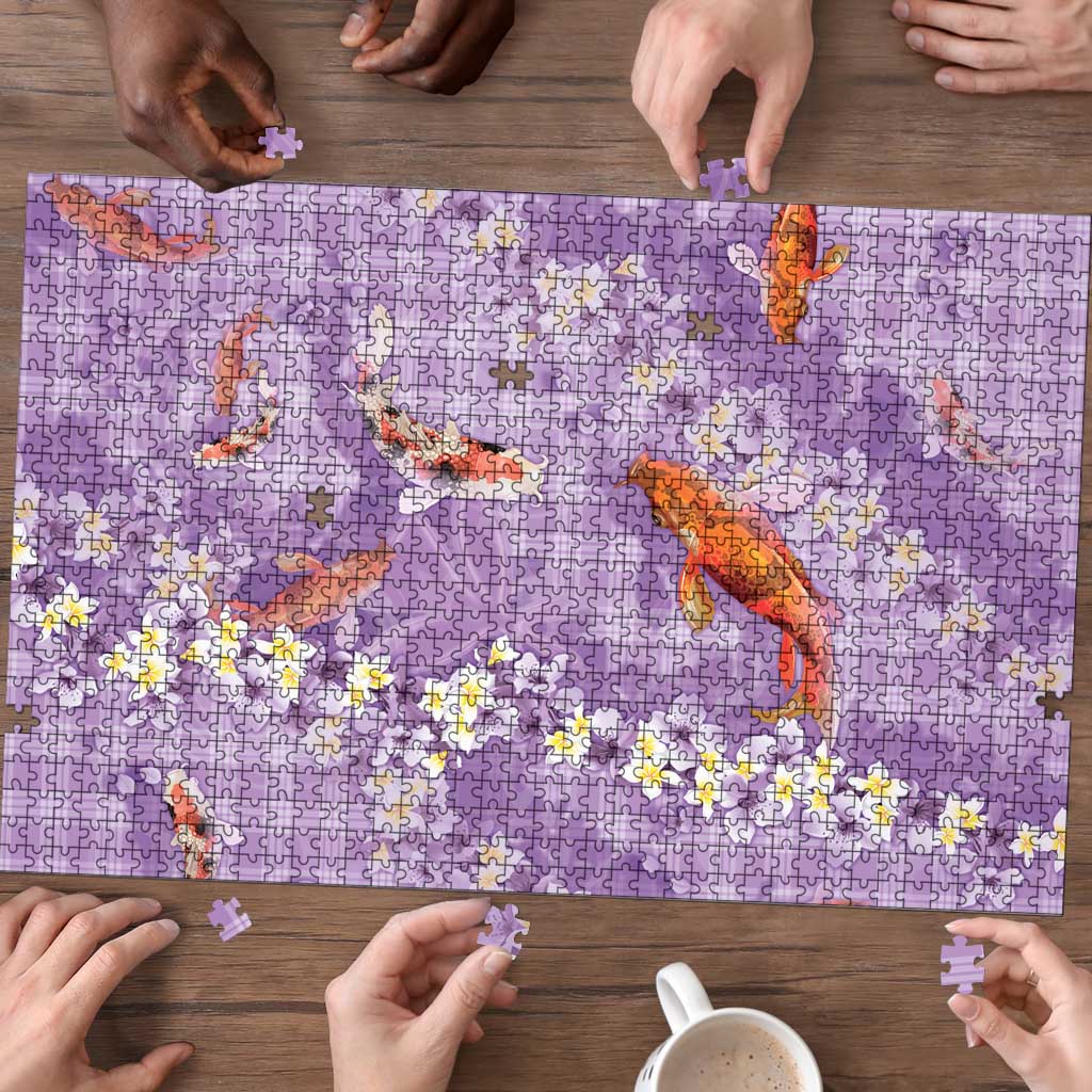 Purple Palaka Hawaiian And Japanese Puzzle Sakura Lei With Koi Fish DT05 - Polynesian Pride