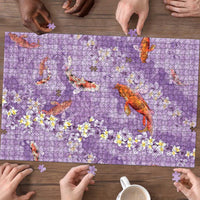 Purple Palaka Hawaiian And Japanese Puzzle Sakura Lei With Koi Fish DT05 - Polynesian Pride