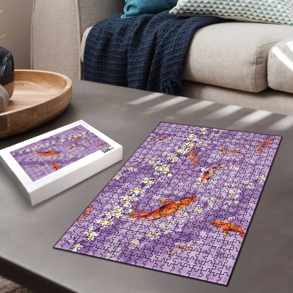 Purple Palaka Hawaiian And Japanese Puzzle Sakura Lei With Koi Fish DT05 - Polynesian Pride