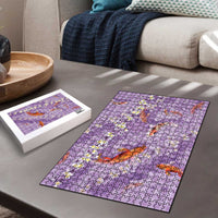 Purple Palaka Hawaiian And Japanese Puzzle Sakura Lei With Koi Fish DT05 - Polynesian Pride