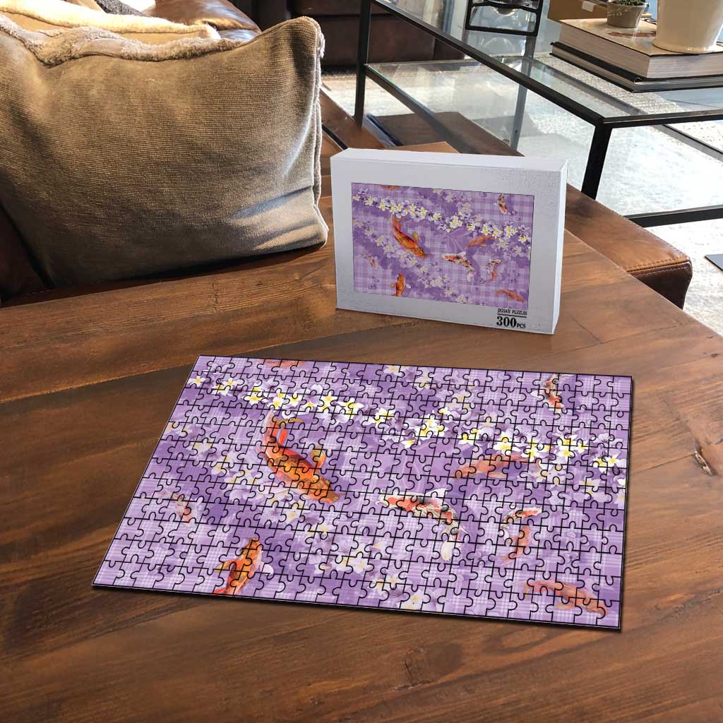 Purple Palaka Hawaiian And Japanese Puzzle Sakura Lei With Koi Fish DT05 - Polynesian Pride