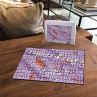 Purple Palaka Hawaiian And Japanese Puzzle Sakura Lei With Koi Fish DT05 - Polynesian Pride