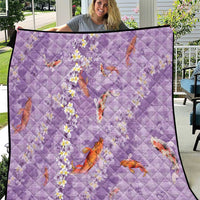 Purple Palaka Hawaiian And Japanese Quilt Sakura Lei With Koi Fish - Polynesian Pride