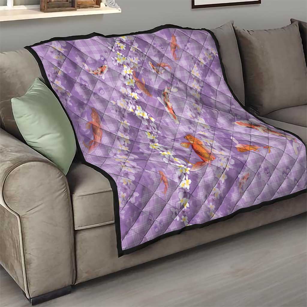 Purple Palaka Hawaiian And Japanese Quilt Sakura Lei With Koi Fish - Polynesian Pride