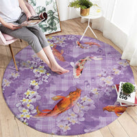 Purple Palaka Hawaiian And Japanese Round Carpet Sakura Lei With Koi Fish - Polynesian Pride