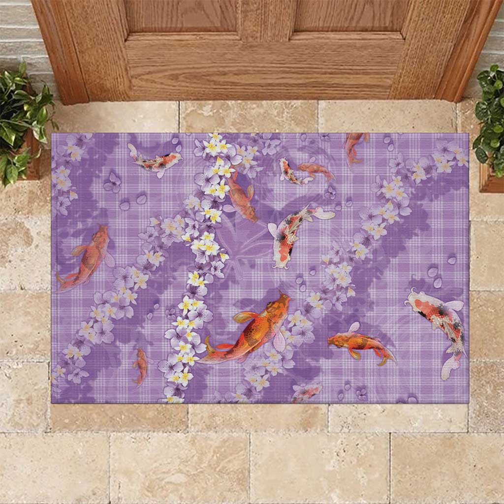 Purple Palaka Hawaiian And Japanese Rubber Doormat Sakura Lei With Koi Fish DT05 Purple - Polynesian Pride
