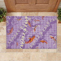 Purple Palaka Hawaiian And Japanese Rubber Doormat Sakura Lei With Koi Fish DT05 Purple - Polynesian Pride