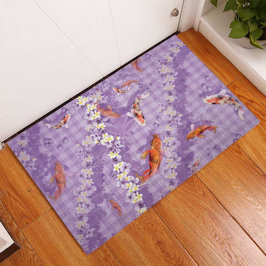 Purple Palaka Hawaiian And Japanese Rubber Doormat Sakura Lei With Koi Fish DT05 - Polynesian Pride