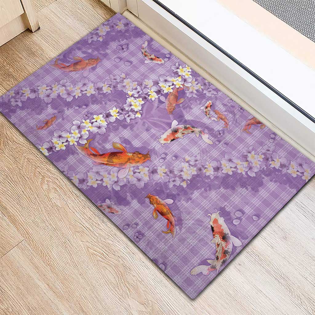 Purple Palaka Hawaiian And Japanese Rubber Doormat Sakura Lei With Koi Fish DT05 - Polynesian Pride