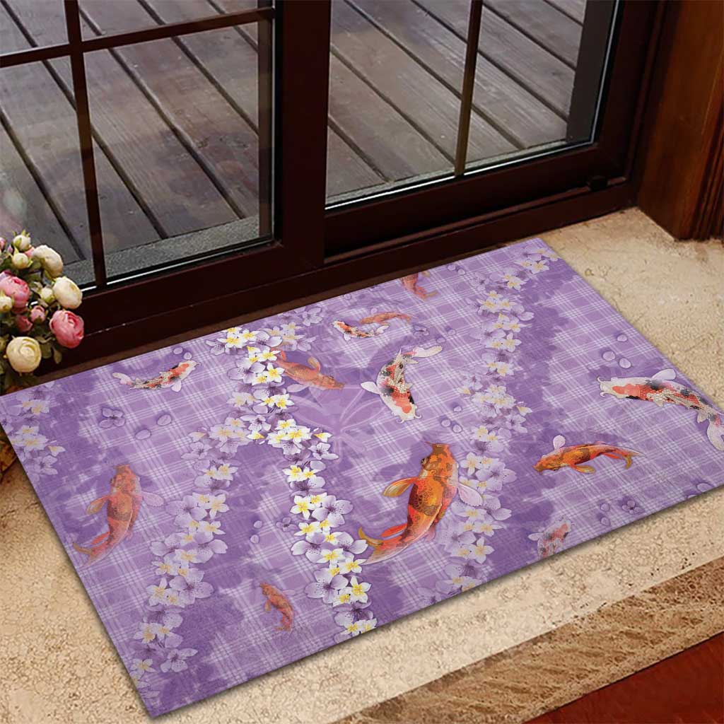 Purple Palaka Hawaiian And Japanese Rubber Doormat Sakura Lei With Koi Fish DT05 - Polynesian Pride