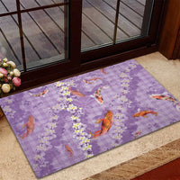 Purple Palaka Hawaiian And Japanese Rubber Doormat Sakura Lei With Koi Fish DT05 - Polynesian Pride