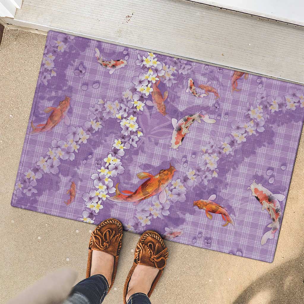 Purple Palaka Hawaiian And Japanese Rubber Doormat Sakura Lei With Koi Fish DT05 - Polynesian Pride