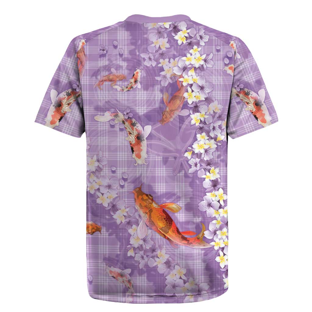 Purple Palaka Hawaiian And Japanese Rugby Jersey Sakura Lei With Koi Fish - Polynesian Pride