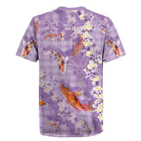 Purple Palaka Hawaiian And Japanese Rugby Jersey Sakura Lei With Koi Fish - Polynesian Pride