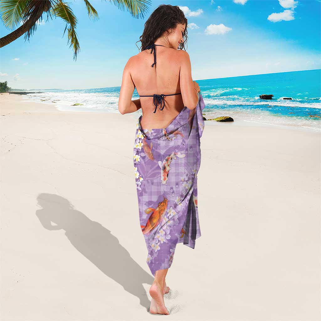 Purple Palaka Hawaiian And Japanese Sarong Sakura Lei With Koi Fish - Polynesian Pride