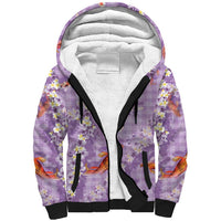 Purple Palaka Hawaiian And Japanese Sherpa Hoodie Sakura Lei With Koi Fish - Polynesian Pride