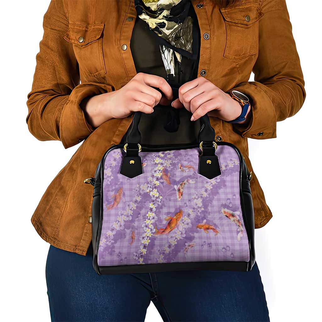 Purple Palaka Hawaiian And Japanese Shoulder Handbag Sakura Lei With Koi Fish DT05 - Polynesian Pride