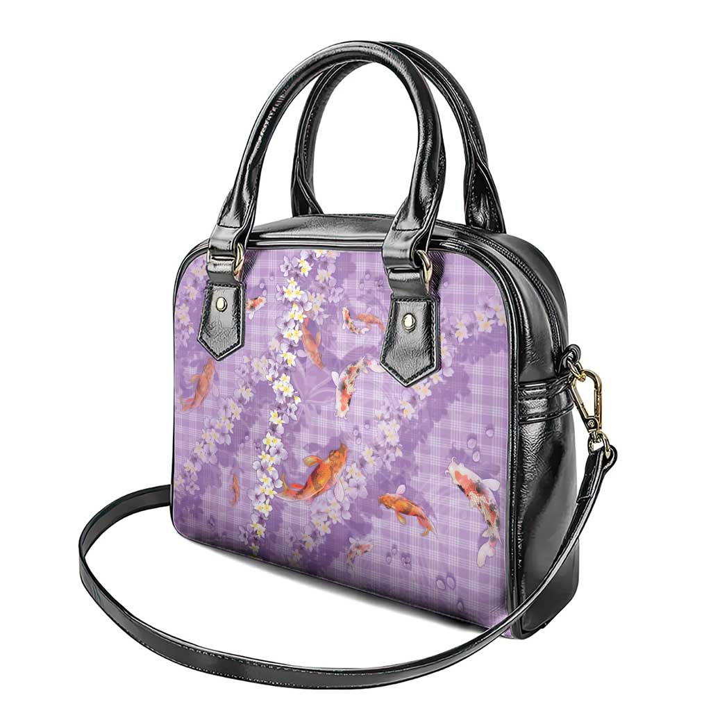 Purple Palaka Hawaiian And Japanese Shoulder Handbag Sakura Lei With Koi Fish DT05 - Polynesian Pride