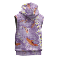 Purple Palaka Hawaiian And Japanese Sleeveless Hoodie Sakura Lei With Koi Fish DT05 - Polynesian Pride