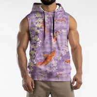 Purple Palaka Hawaiian And Japanese Sleeveless Hoodie Sakura Lei With Koi Fish DT05 - Polynesian Pride