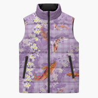 Purple Palaka Hawaiian And Japanese Sleeveless Puffer Jacket Sakura Lei With Koi Fish DT05 Unisex Purple - Polynesian Pride