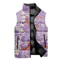 Purple Palaka Hawaiian And Japanese Sleeveless Puffer Jacket Sakura Lei With Koi Fish DT05 - Polynesian Pride