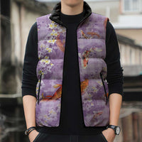 Purple Palaka Hawaiian And Japanese Sleeveless Puffer Jacket Sakura Lei With Koi Fish DT05 - Polynesian Pride