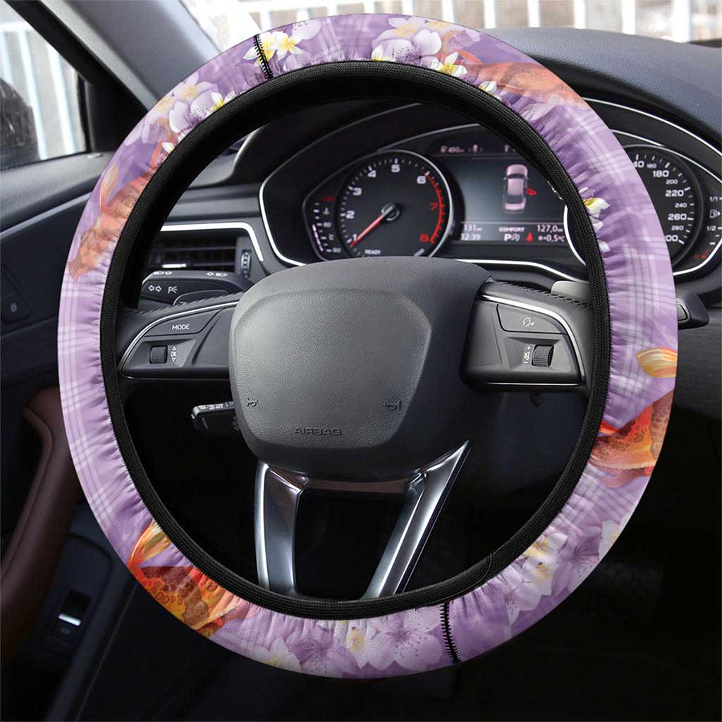 Purple Palaka Hawaiian And Japanese Steering Wheel Cover Sakura Lei With Koi Fish - Polynesian Pride
