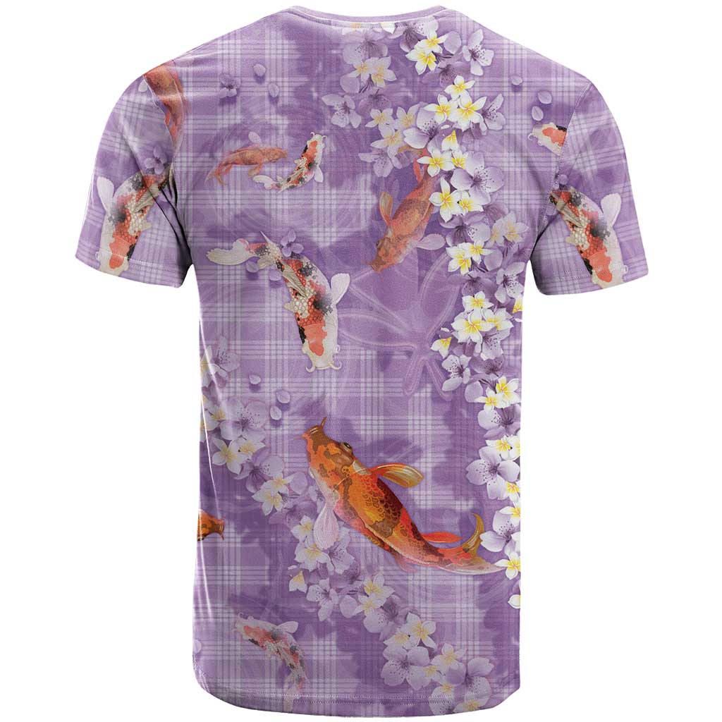 Purple Palaka Hawaiian And Japanese T Shirt Sakura Lei With Koi Fish - Polynesian Pride
