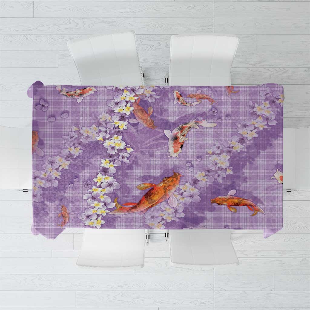 Purple Palaka Hawaiian And Japanese Tablecloth Sakura Lei With Koi Fish DT05 Purple - Polynesian Pride