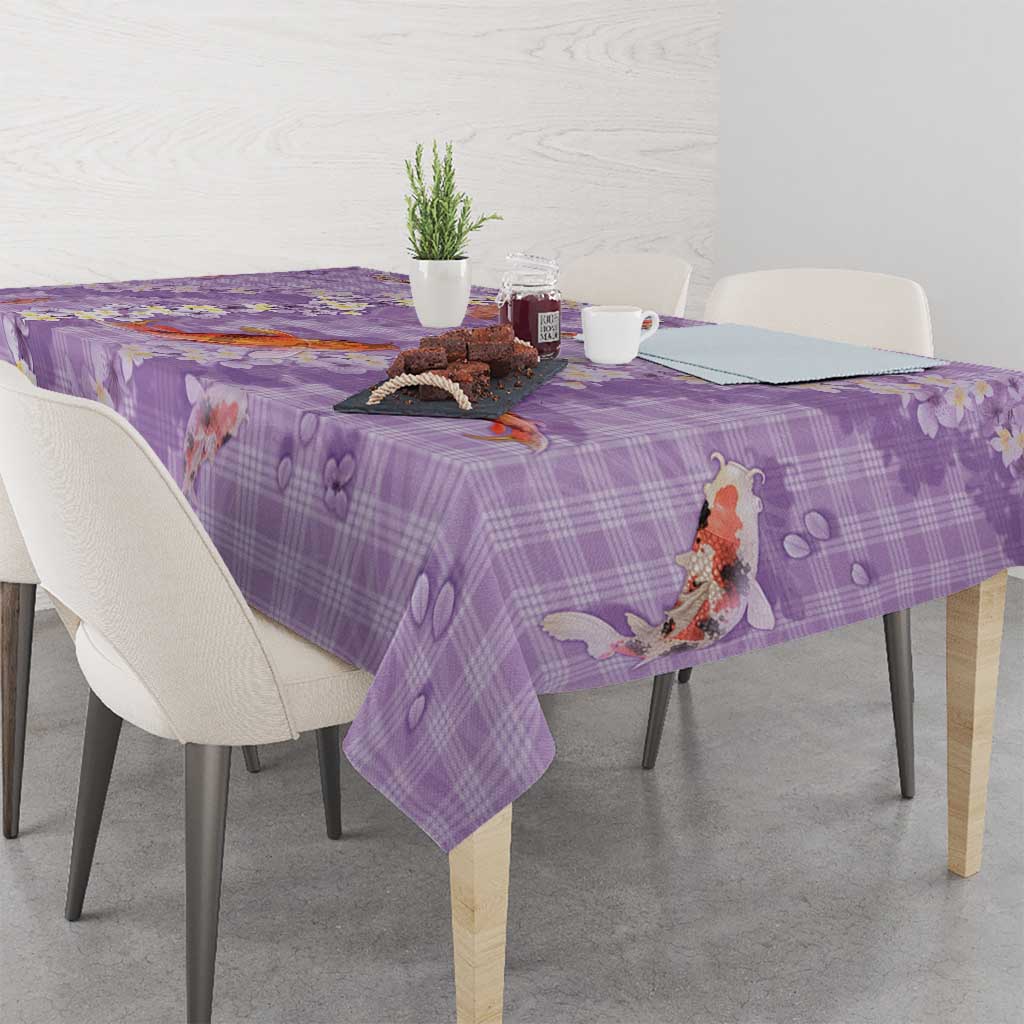Purple Palaka Hawaiian And Japanese Tablecloth Sakura Lei With Koi Fish DT05 - Polynesian Pride
