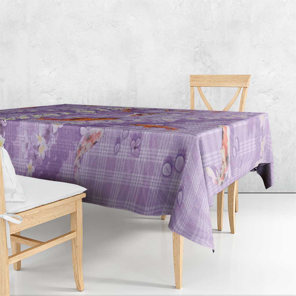 Purple Palaka Hawaiian And Japanese Tablecloth Sakura Lei With Koi Fish DT05 - Polynesian Pride