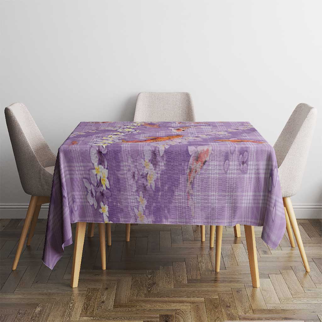 Purple Palaka Hawaiian And Japanese Tablecloth Sakura Lei With Koi Fish DT05 - Polynesian Pride