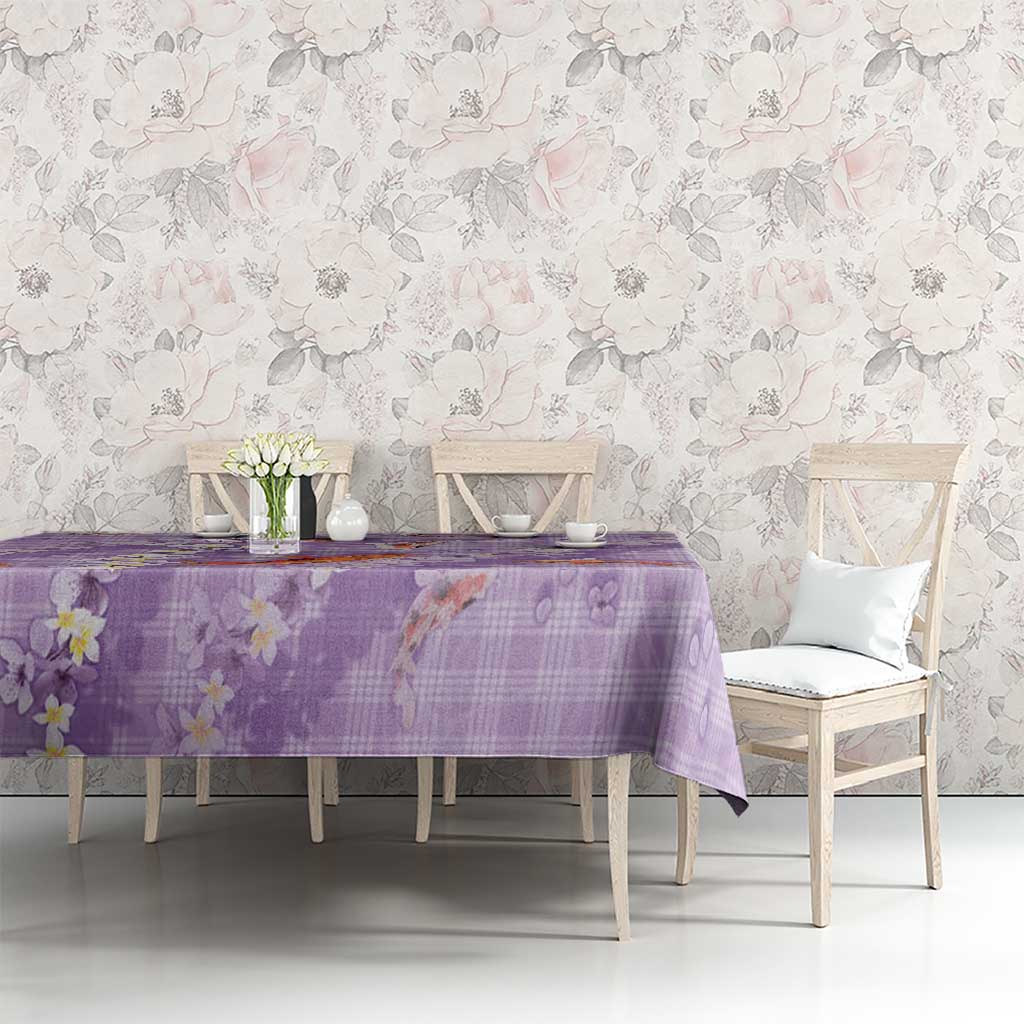Purple Palaka Hawaiian And Japanese Tablecloth Sakura Lei With Koi Fish DT05 - Polynesian Pride